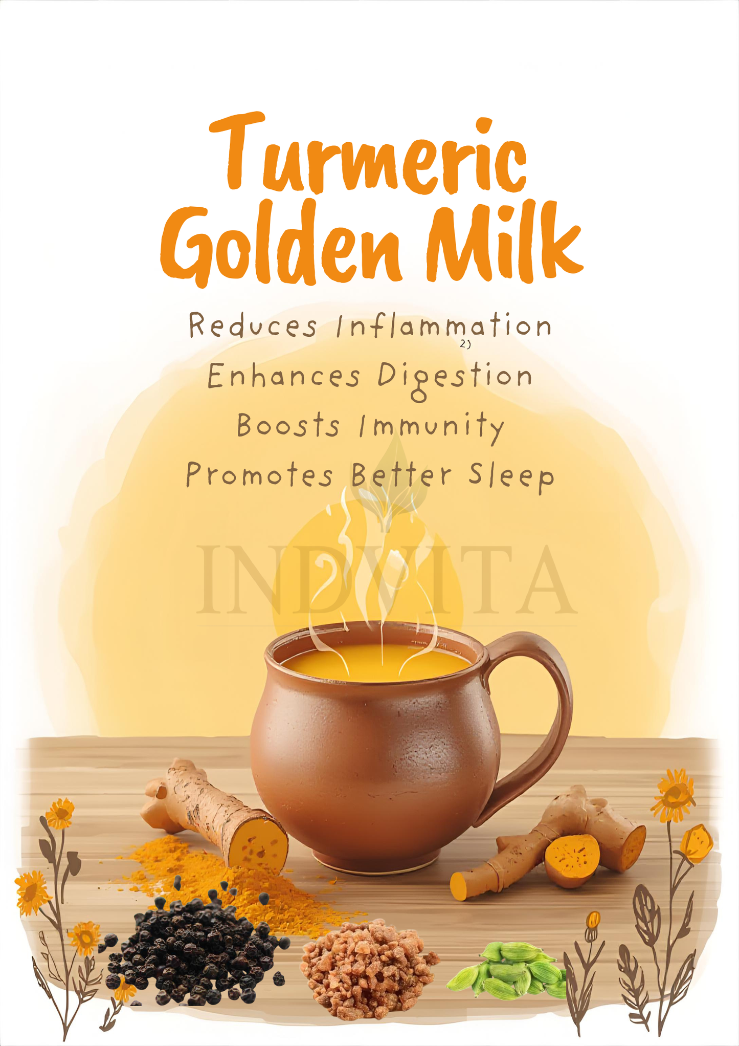 Golden Turmeric Milk Powder with Pepper & Cardamom | Traditional Ayurvedic Drink | Natural Immunity Booster Drink | Caffeine Free