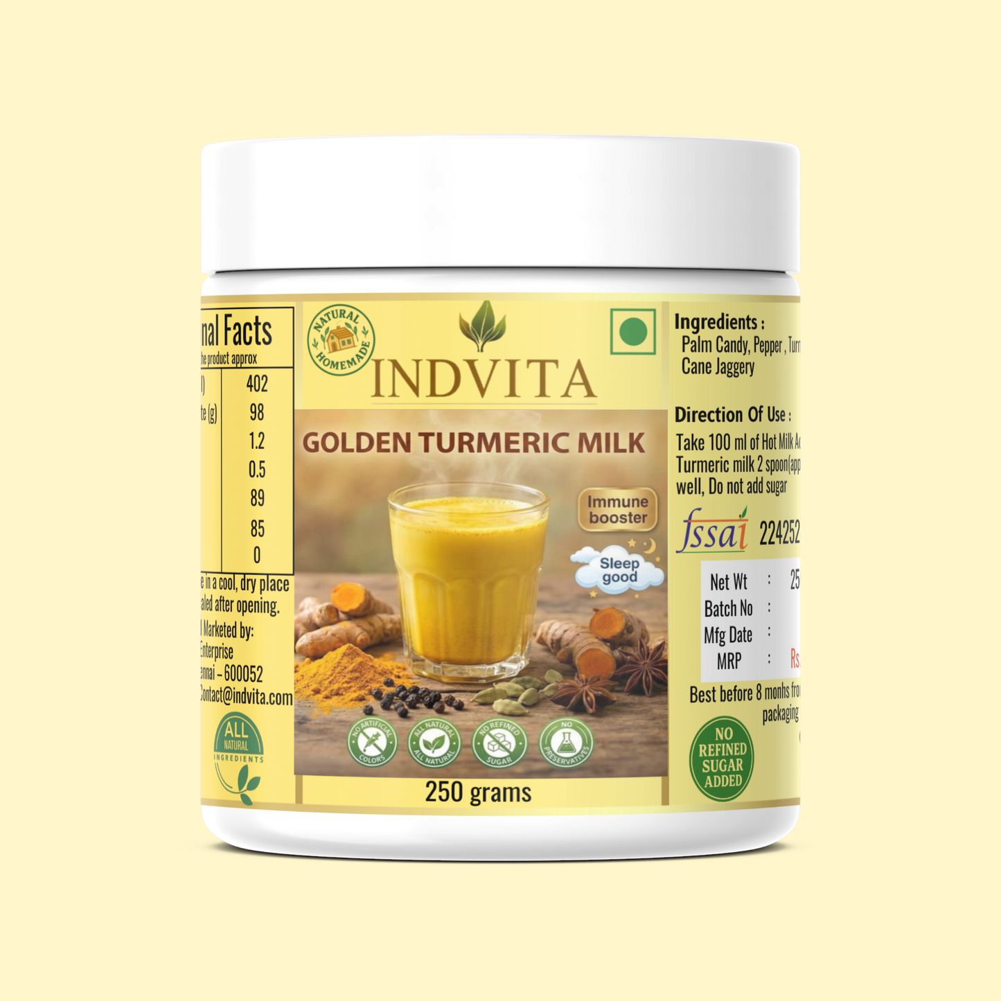 Golden Turmeric Milk Powder with Pepper & Cardamom | Traditional Ayurvedic Drink | Natural Immunity Booster Drink | Caffeine Free