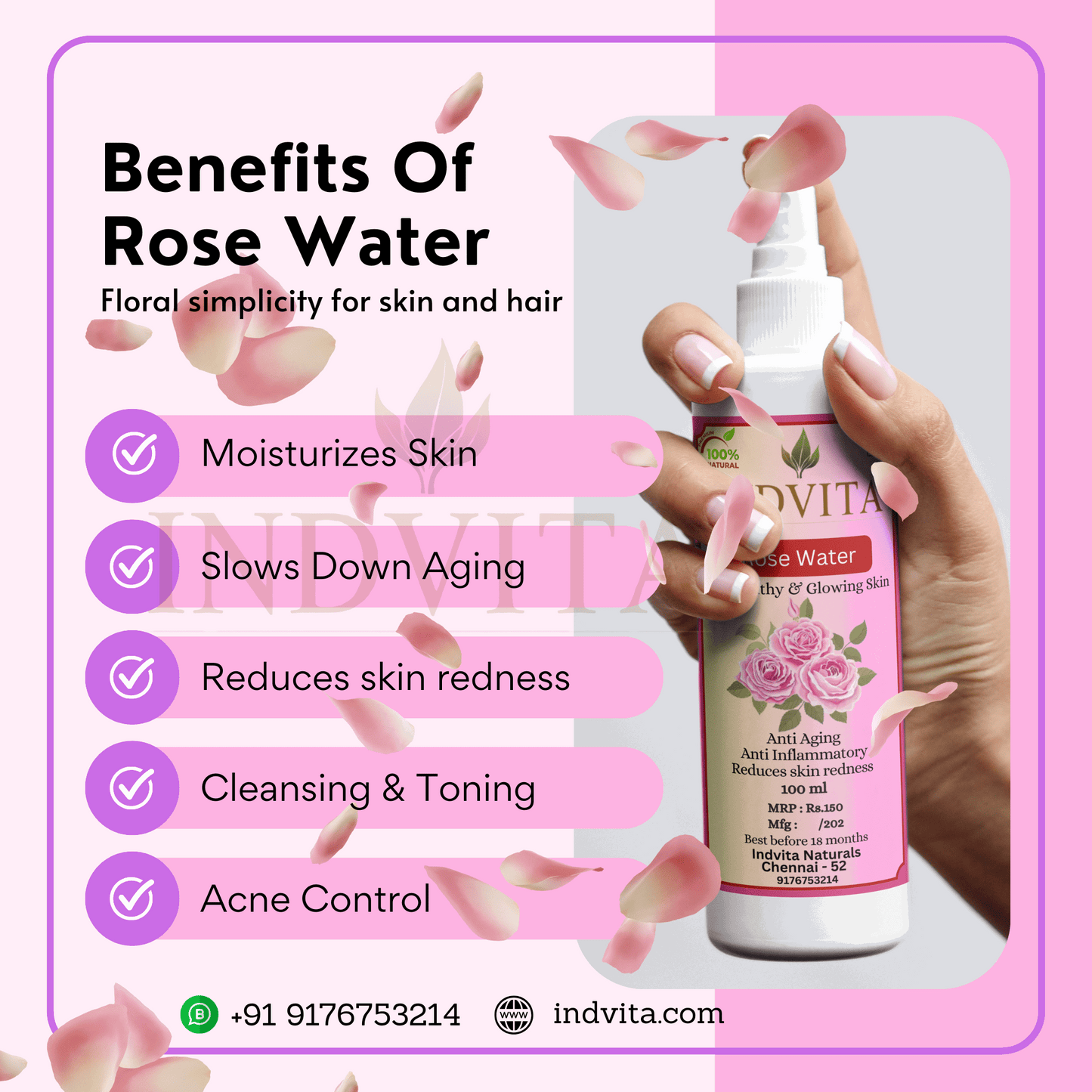 Bloom Rose Facial Water - Premium Rose Water - INDVITA