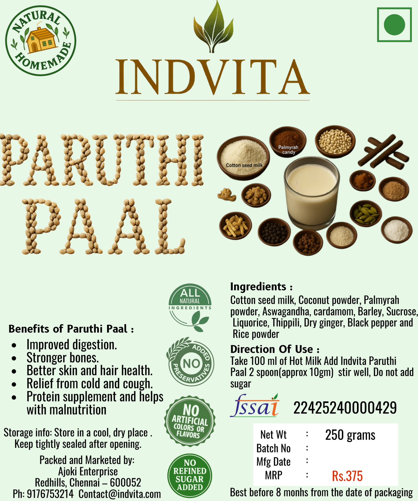Paruthi Paal Mix – Traditional Cotton Seed Milk for Natural Wellness & Immunity