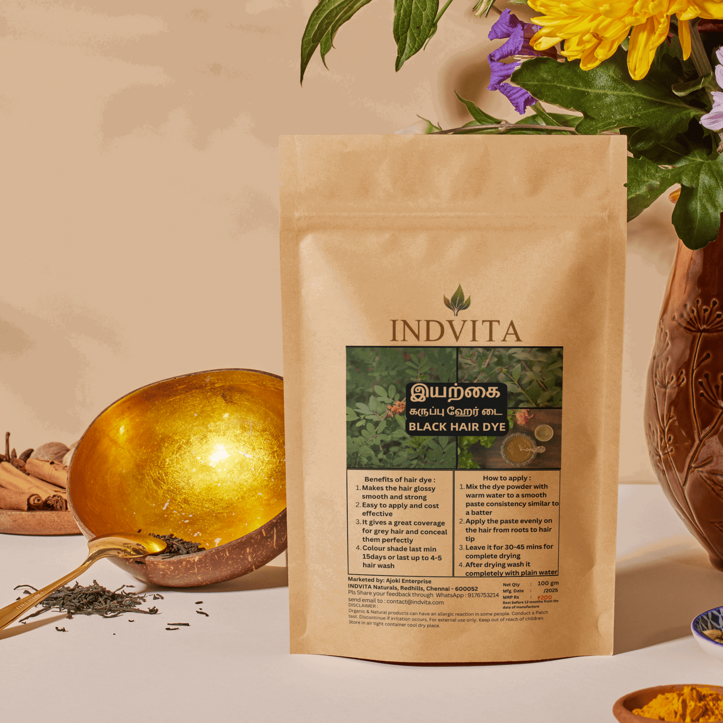 Herbal Black Dye– Ammonia - Free - INDVITA