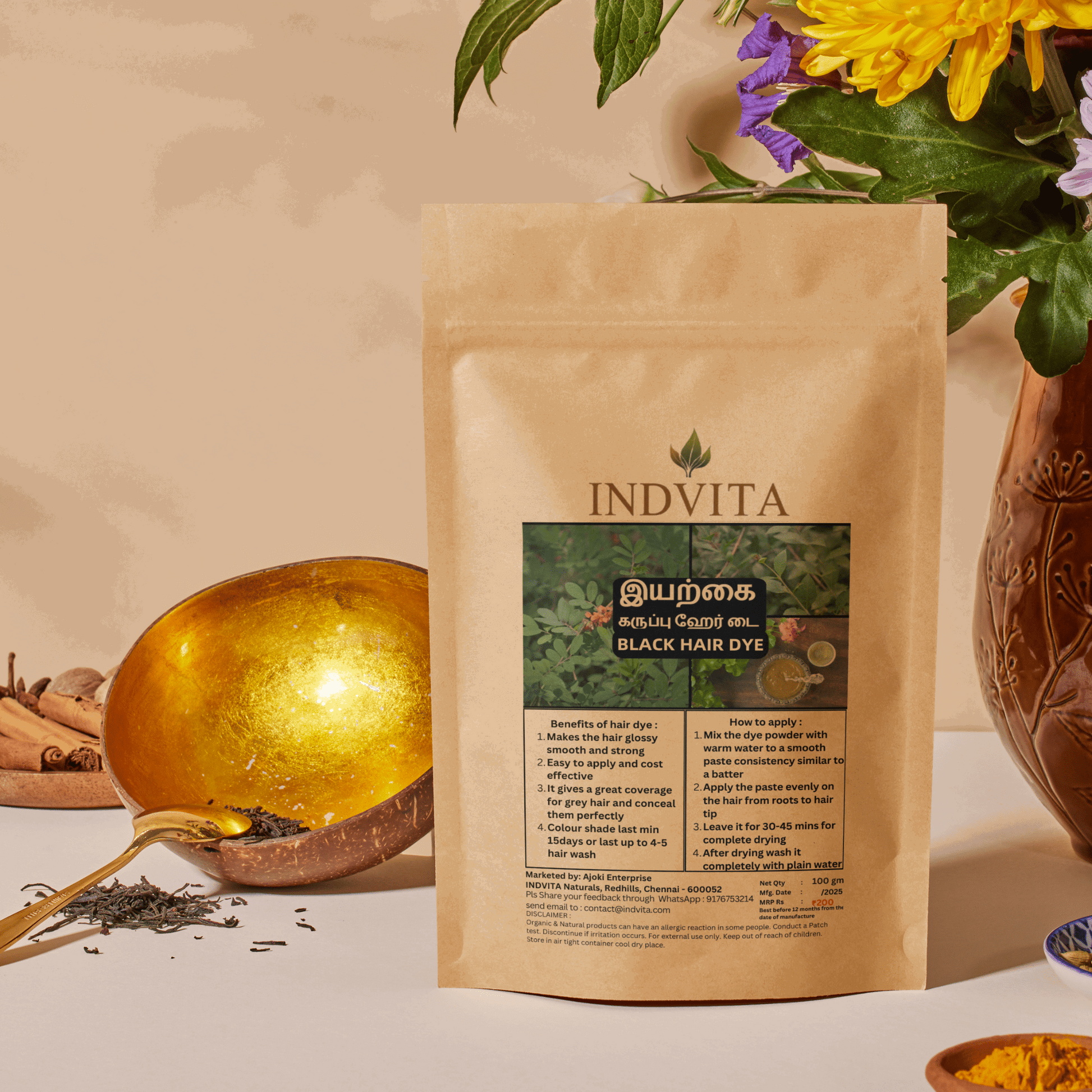 Herbal Black Dye– Ammonia - Free - INDVITA