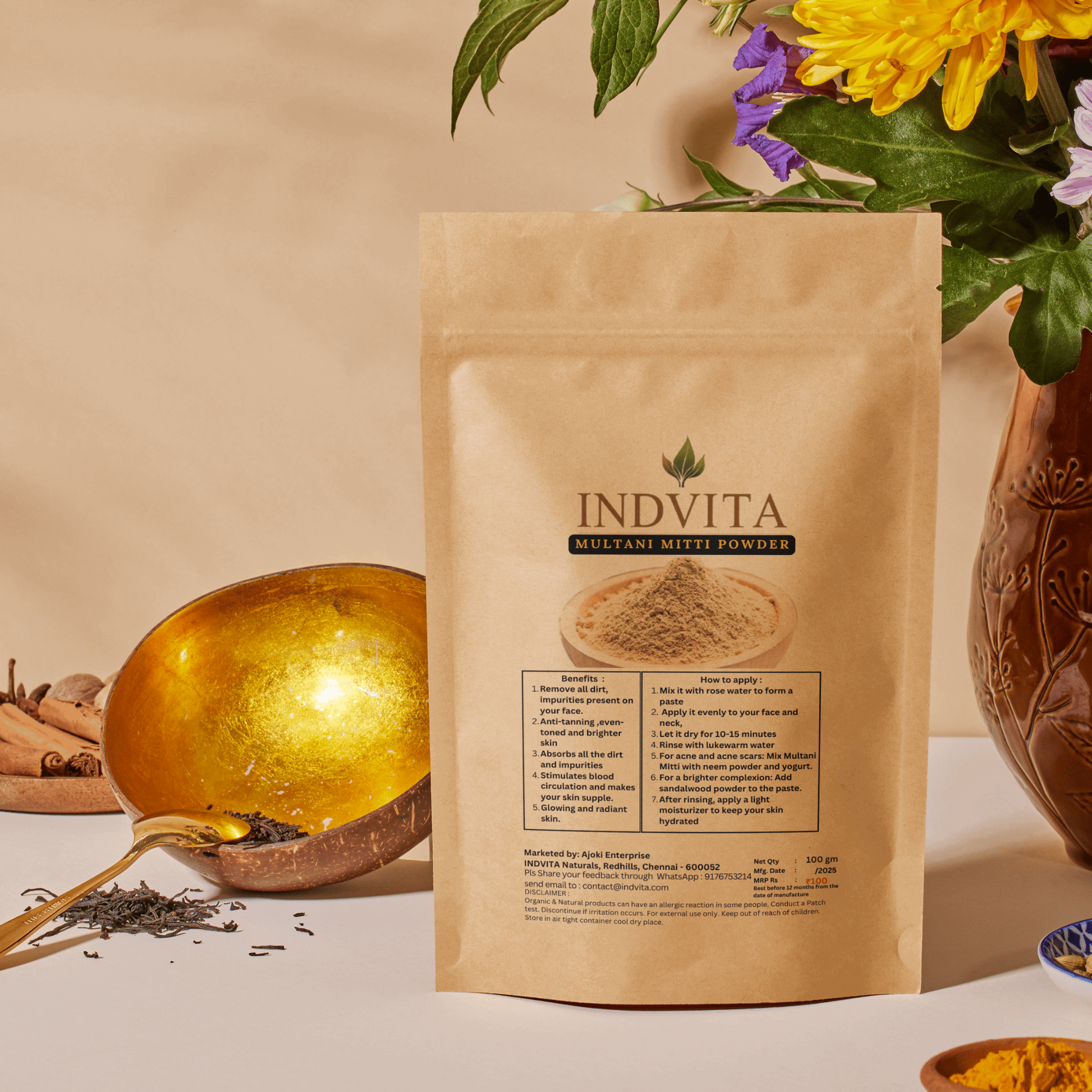 Multani Mitti Powder - Natural Earth Fullers - INDVITA
